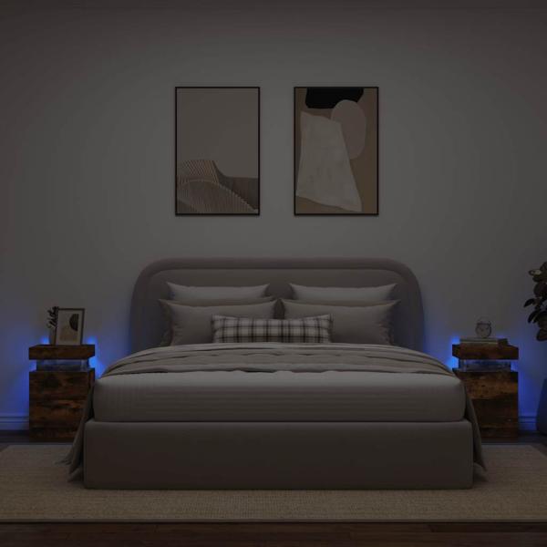 Nachttische mit LED-Leuchten 2 Stk. Räuchereiche 35x39x55 cm