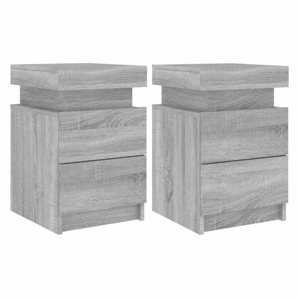 Nachttische mit LED-Leuchten 2 Stk. Grau Sonoma 35x39x55 cm