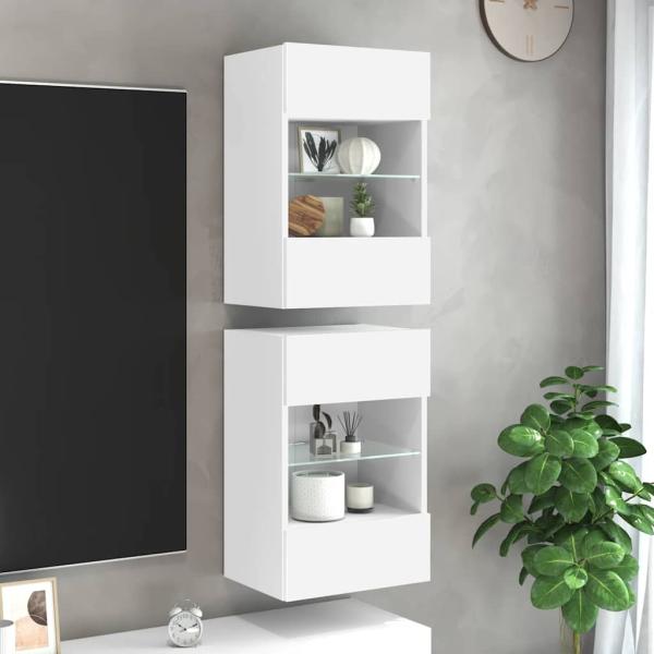 ARDEBO.de - Wandschränke mit LED-Leuchten für TV 2 Stk. Weiß 40x30x60,5 cm