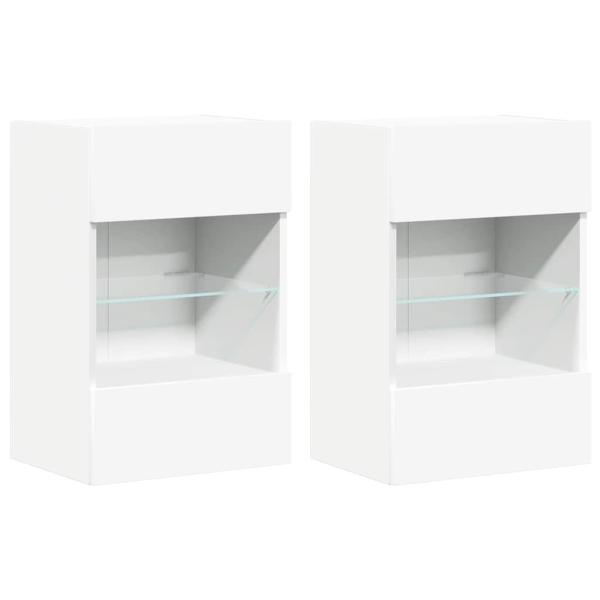 Wandschränke mit LED-Leuchten für TV 2 Stk. Weiß 40x30x60,5 cm