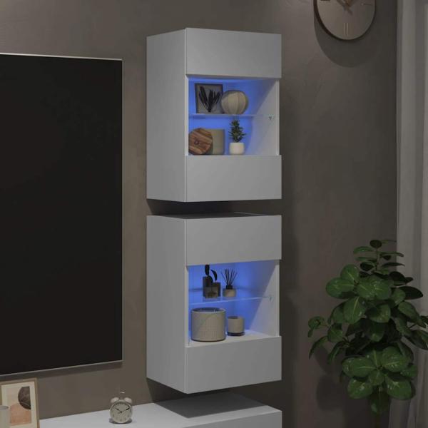 Wandschränke mit LED-Leuchten für TV 2 Stk. Weiß 40x30x60,5 cm