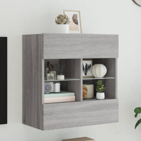 ARDEBO.de - TV-Wandschrank mit LED-Leuchten Grau Sonoma 58,5x30x60,5 cm