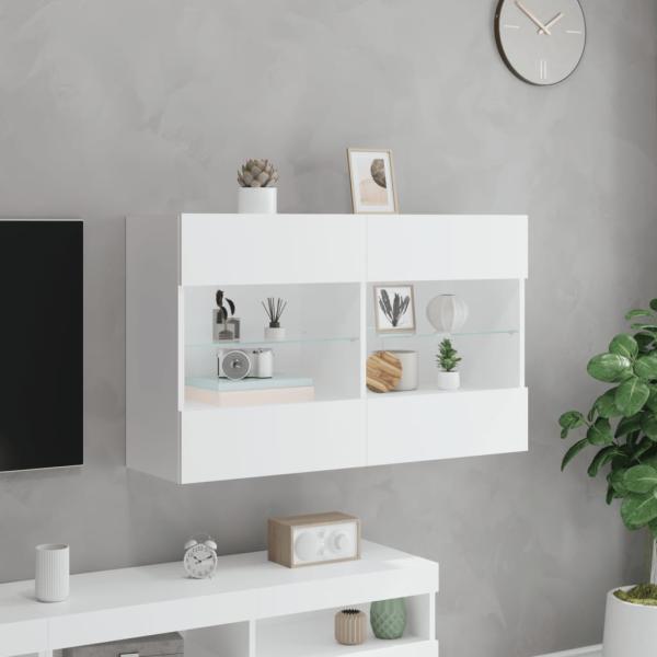 TV-Wandschrank mit LED-Leuchten Weiß 98,5x30x60,5 cm