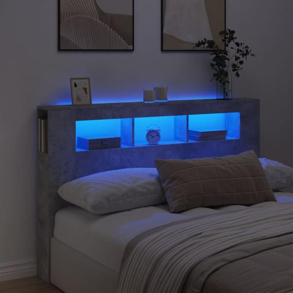 ARDEBO.de - LED-Kopfteil Betongrau 160x18,5x103,5 cm Holzwerkstoff