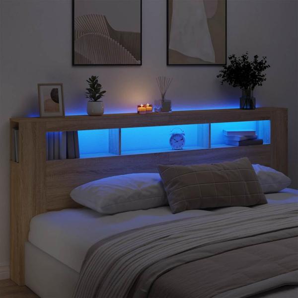 ARDEBO.de - LED-Kopfteil Sonoma Eiche 220x18,5x103,5 cm Holzwerkstoff