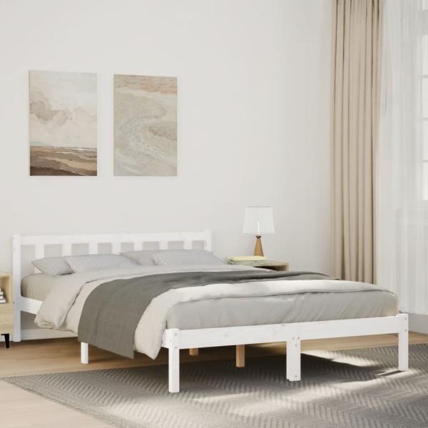 ARDEBO.de - Massivholzbett Extra Lang ohne Matratze Weiß 140x210 Kieferholz