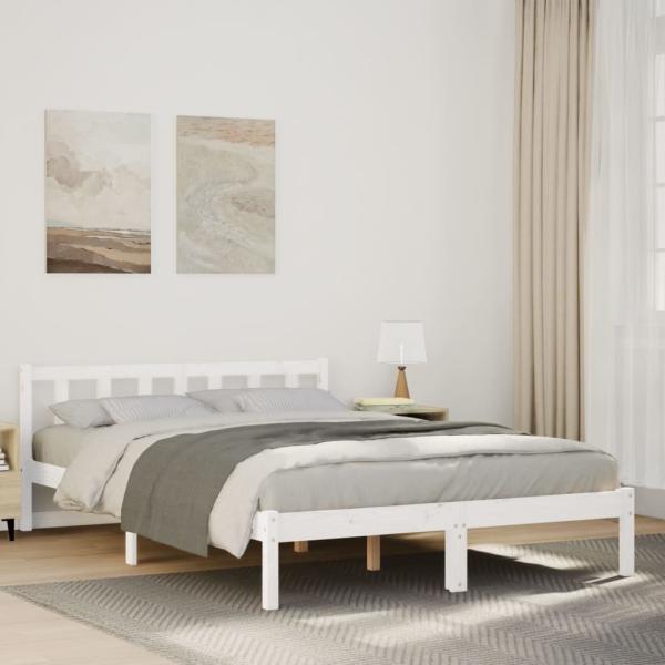 ARDEBO.de - Massivholzbett Extra Lang ohne Matratze Weiß 160x220 Kieferholz