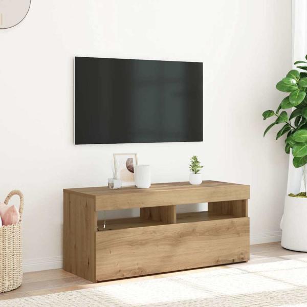 ARDEBO.de - TV-Schrank mit LED-Leuchten Artisan-Eiche 90x35x40 cm
