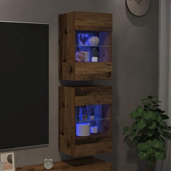 Wandschränke mit LED-Leuchten für TV 2 Stk. Altholz-Optik