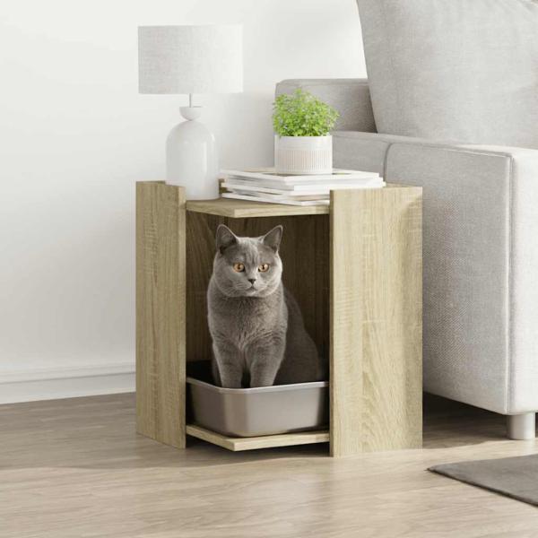 ARDEBO.de - Katzenstreu Box Umzäunung Sonoma-Eiche 42 x 42 x 51 cm