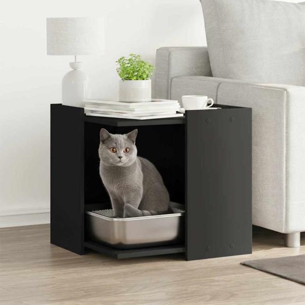 ARDEBO.de - Katzenstreu Box Umzäunung Schwarz 53 x 53 x 51 cm