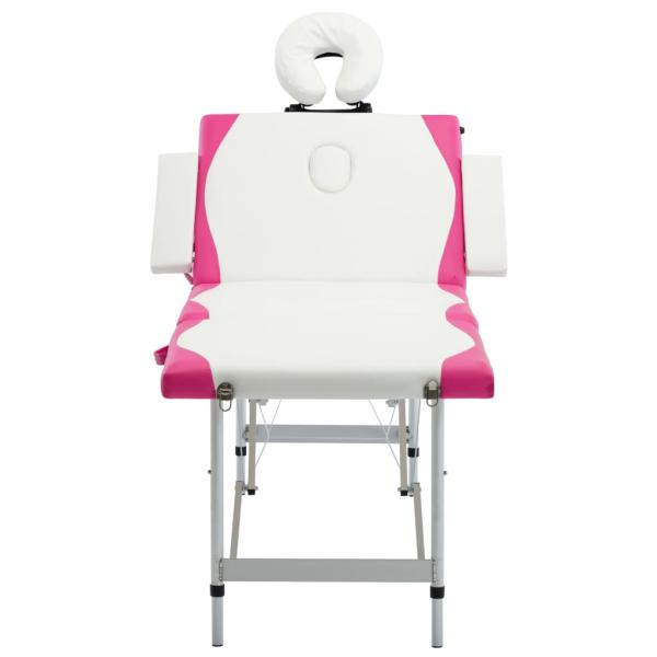 Massageliege Klappbar 4-Zonen Aluminiumgestell Weiß und Rosa