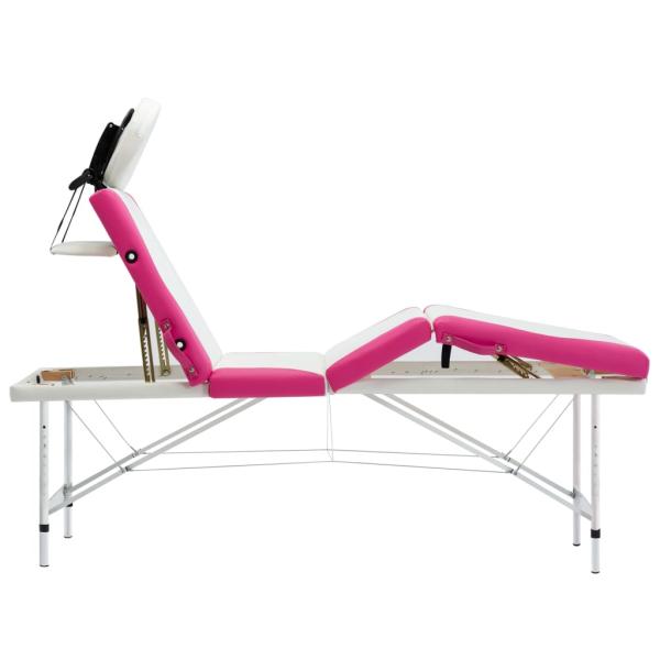 Massageliege Klappbar 4-Zonen Aluminiumgestell Weiß und Rosa