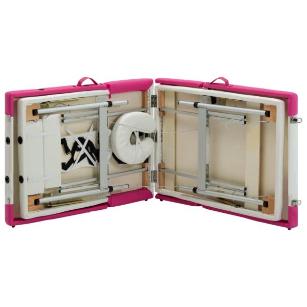 Massageliege Klappbar 4-Zonen Aluminiumgestell Weiß und Rosa