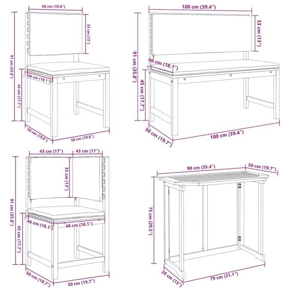 Garten Bistro Set 4 pcs Braun Massivholz Akazie