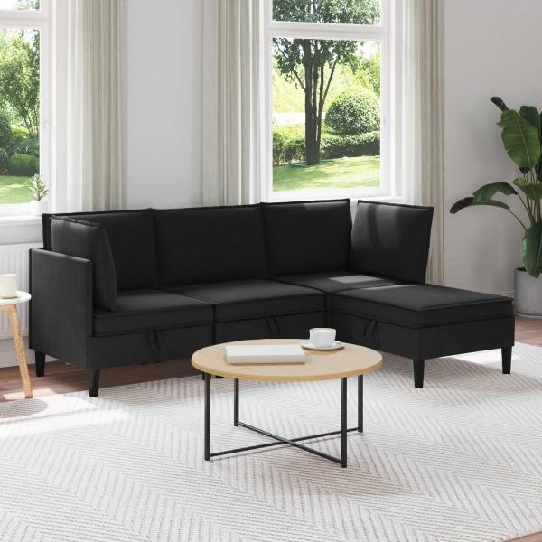ARDEBO.de - Wohnzimmergarnitur 4 stk. Schwarz Stoff