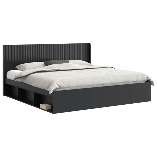 Bettgestell mit Stauraum und Kopfteil Schwarz 200 x 200 cm