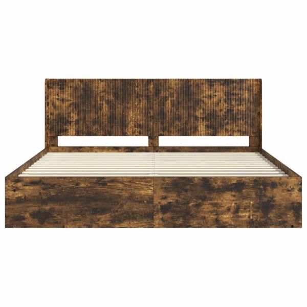 Bettgestell mit Stauraum und Kopfteil Räuchereiche 200 x 200 cm