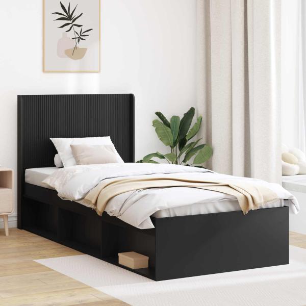 ARDEBO.de - Bettgestell mit Stauraum und Kopfteil Schwarz 100 x 200 cm