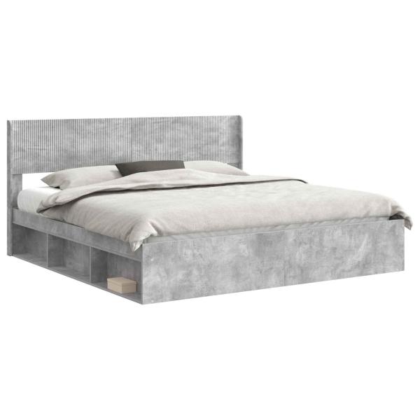 Bettgestell mit Stauraum und Kopfteil Betongrau 180 x 200 cm