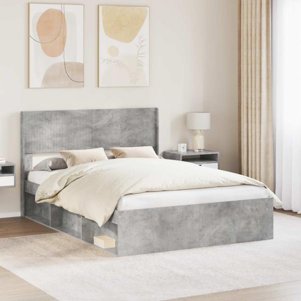 ARDEBO.de - Bettgestell mit Stauraum und Kopfteil Betongrau 120 x 190 cm