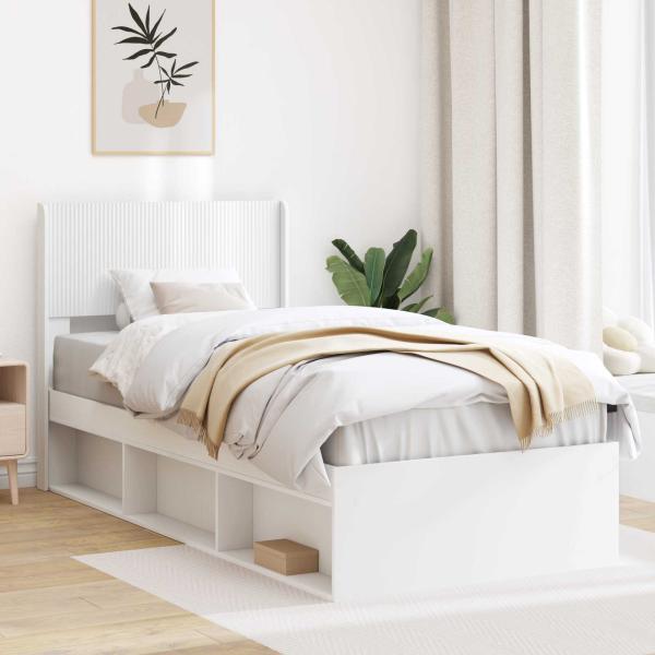 ARDEBO.de - Bettgestell mit Stauraum und Kopfteil Weiß 90 x 200 cm