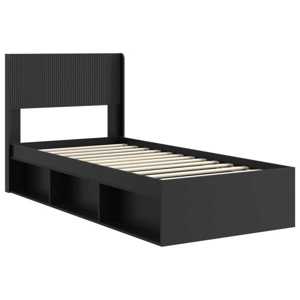 Bettgestell mit Stauraum und Kopfteil Schwarz 90 x 200 cm