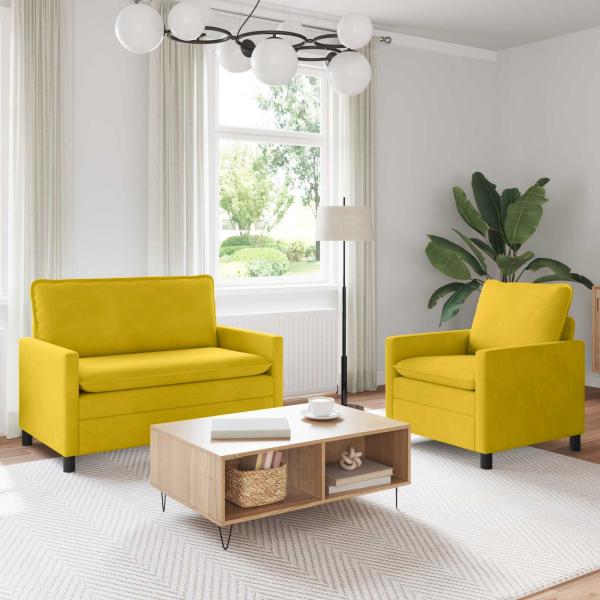ARDEBO.de - Sofa Set 2 stk. Gelb Samt