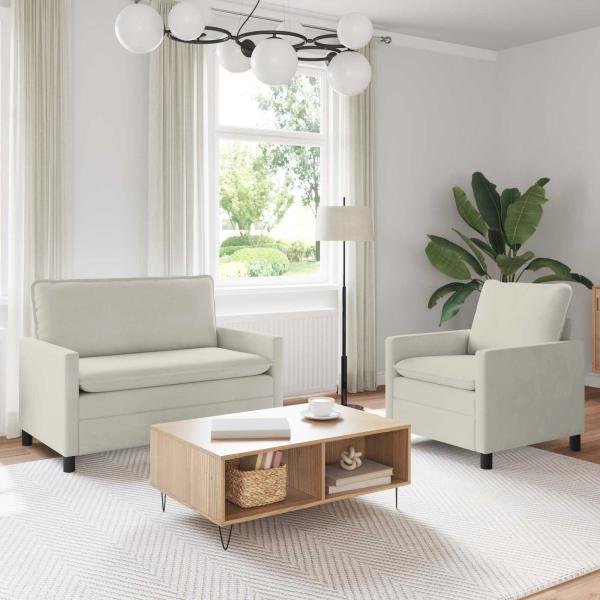 ARDEBO.de - Sofa Set 2 stk. Creme Samt