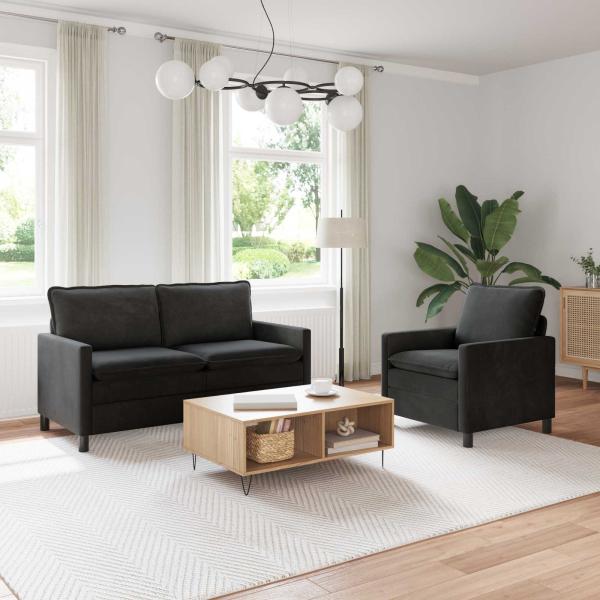 ARDEBO.de - Sofa Set 2 stk. Schwarz Samt