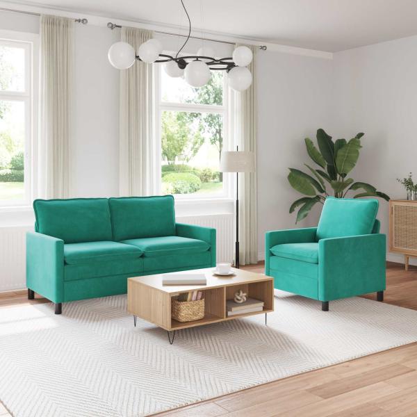ARDEBO.de - Sofa Set 2 stk. Türkis Samt