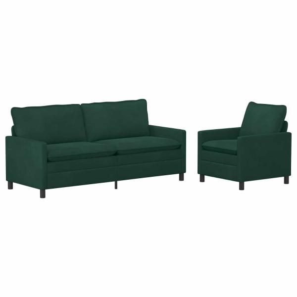 Sofa Set 2 stk. Dunkelgrün Samt