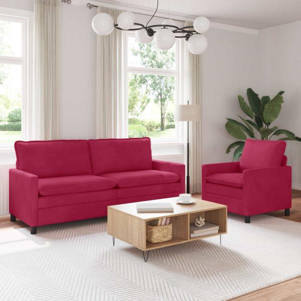 ARDEBO.de - Sofa Set 2 stk. Weinrot Samt