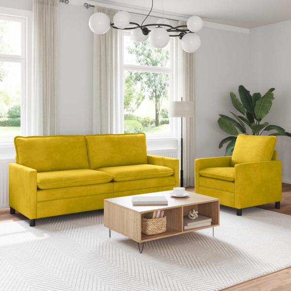 ARDEBO.de - Sofa Set 2 stk. Gelb Samt
