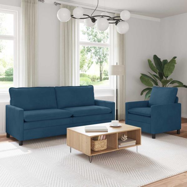 ARDEBO.de - Sofa Set 2 stk. Blau Samt