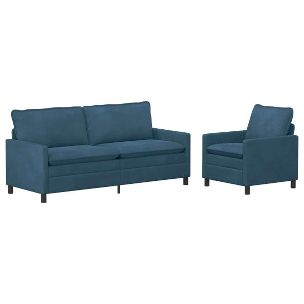 Sofa Set 2 stk. Blau Samt