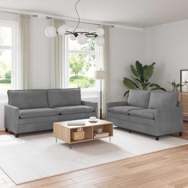 ARDEBO.de - Sofa Set 2 stk. Dunkelgrau Samt