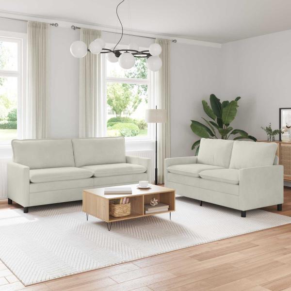 ARDEBO.de - Sofa Set 2 stk. Creme Samt