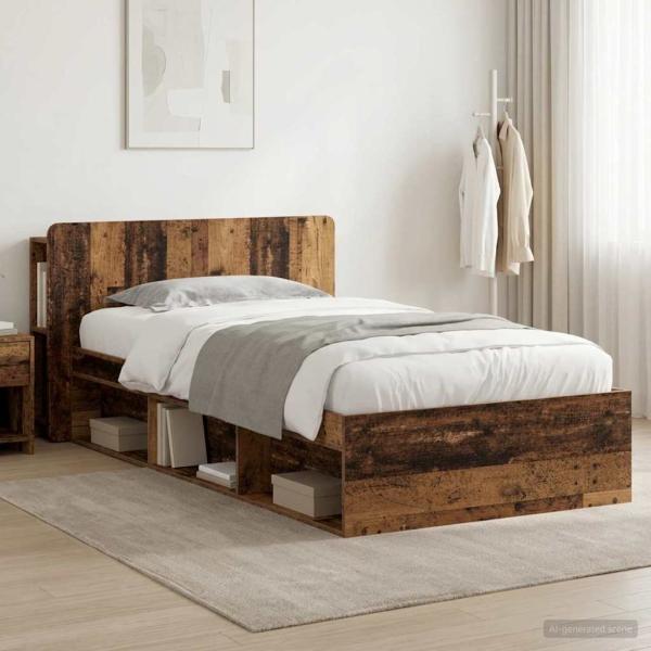 ARDEBO.de - Bettgestell mit Stauraum Altholz 75 x 190 cm Holzwerkstoff