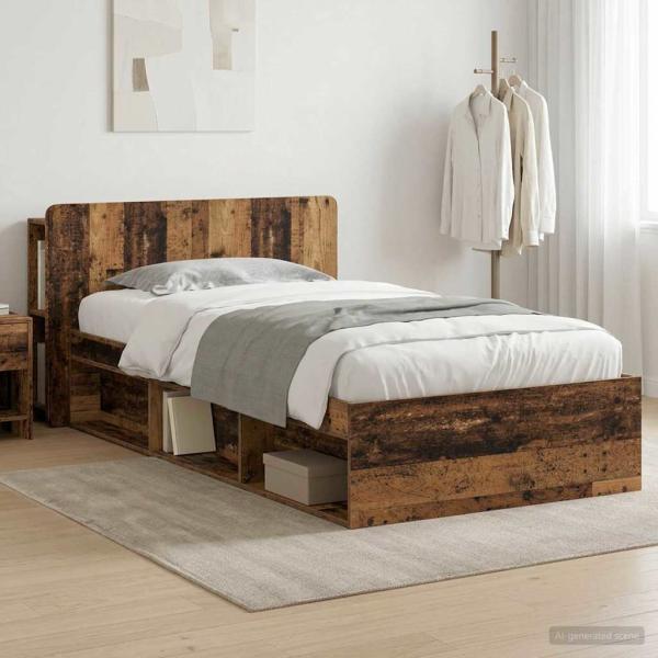ARDEBO.de - Bettgestell mit Stauraum Altholz 100 x 200 cm Holzwerkstoff
