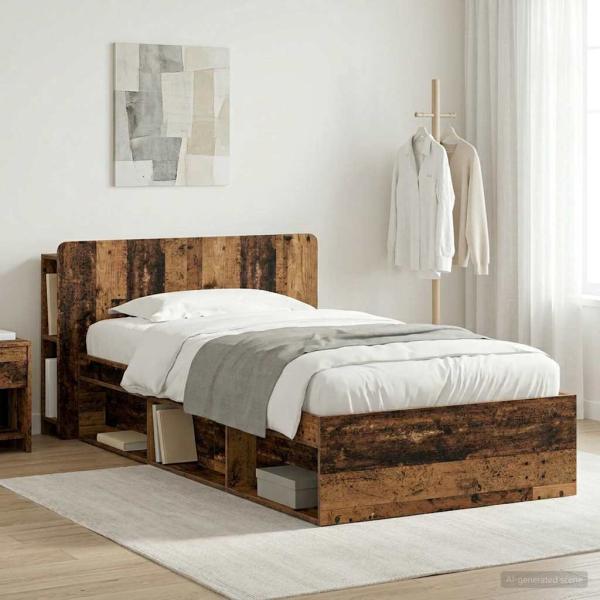 ARDEBO.de - Bettgestell mit Stauraum Altholz 90 x 200 cm Holzwerkstoff