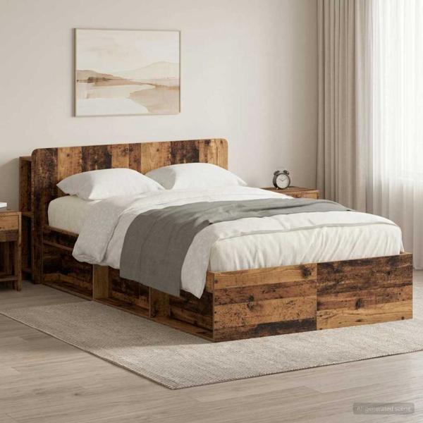 ARDEBO.de - Bettgestell mit Stauraum Altholz 120 x 190 cm Holzwerkstoff