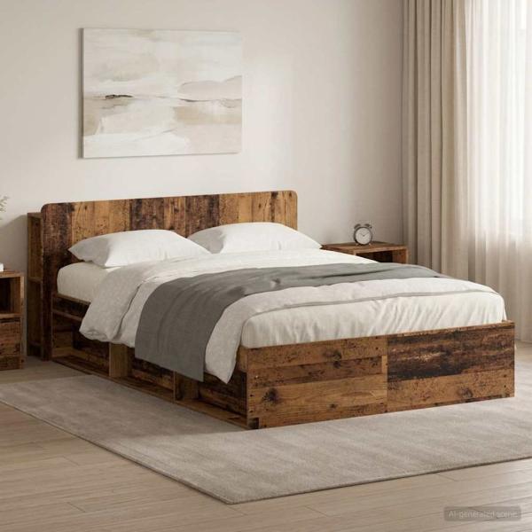 ARDEBO.de - Bettgestell mit Stauraum Altholz 135 x 190 cm Holzwerkstoff