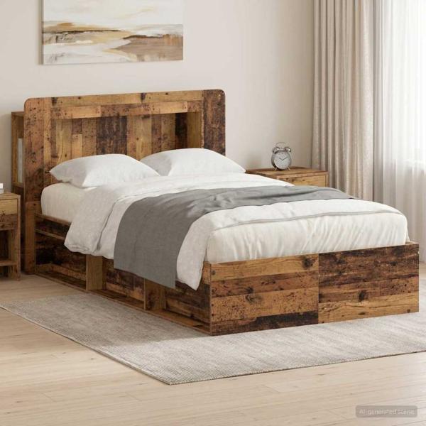 ARDEBO.de - Bettgestell mit Stauraum Altholz 120 x 190 cm Holzwerkstoff