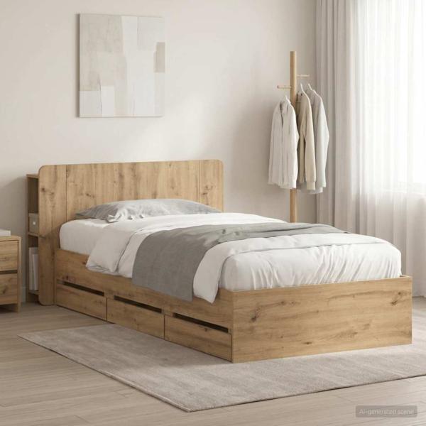 ARDEBO.de - Bettgestell mit Stauraum und Kopfteil Artisan-Eiche 80 x 200 cm