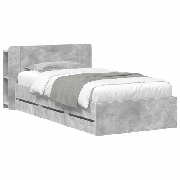 Bettgestell mit Stauraum und Kopfteil Betongrau 80 x 200 cm