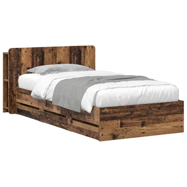 Bettgestell mit Stauraum und Kopfteil Altholz 80 x 200 cm