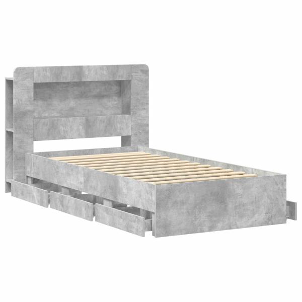 Bettgestell mit Stauraum und Kopfteil Betongrau 80 x 200 cm