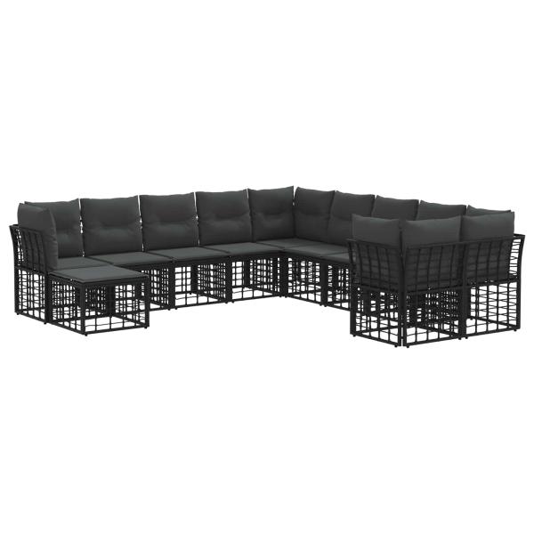 Outdoor-Sofagarnitur 11 stk. Schwarz und Dunkelgrau Polyester