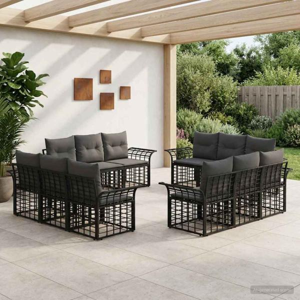 ARDEBO.de - Outdoor-Sofagarnitur 12 Stk. Schwarz und Dunkelgrau Polyester